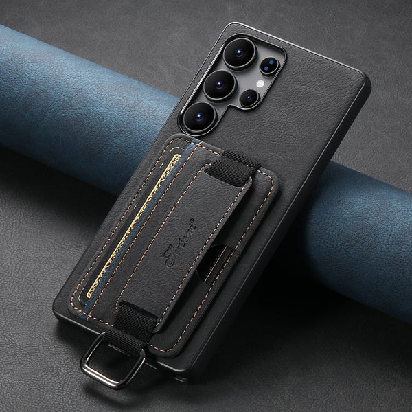 SUTENI PU Leather Phone Case Wrist Strap Ring Buckle Card Holder Stand For Samsung S26Ultra S25Plus S24 S23 S22 Note20