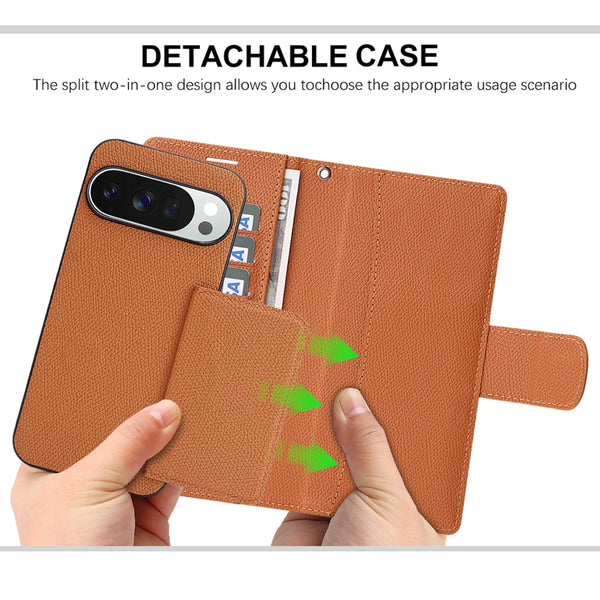 2 in 1 Leather Wallet Case for Google Pixel 10 10Pro 10A 9 9Pro 9A Pro XL ProXL Cash Card Slots Phone Cover WIth Hand Strap