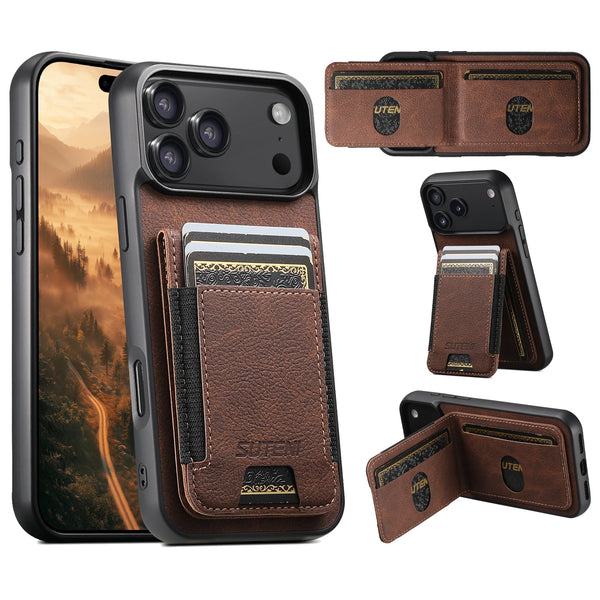 SUTENI Luxury Faux Leather Card Holder Stand Phone Case Frosted Feel For iPhone 17 Pro Max 16 Plus 15 14 13 12