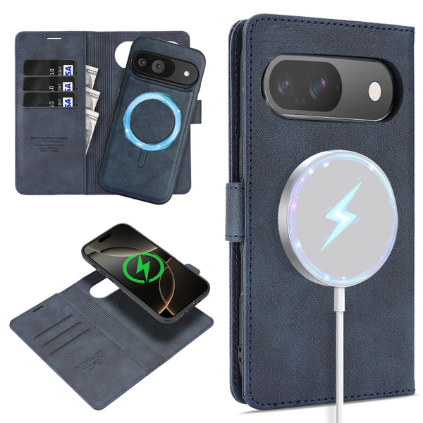 2 in 1 Leather Flip Case for Google Pixel 9 10 Pro XL 9A10A 9Pro 10Pro XL Cards Slot Wallet Wireless Charging Phone Cover
