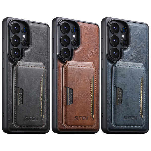 SUTENI Magnet Wireless Charging Luxury Faux Leather Phone Case Card Holder Stand For Samsung Galaxy S26 Ultra S25 S24 S23 S22