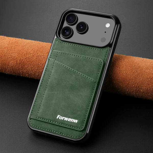 Leather Case For Iphone 17 Air 16 16e Promax 15 Pro 14 Plus 13 Mini 12 11 Iphone17 Kickstand Card SLots Cards Holder Phone Cover