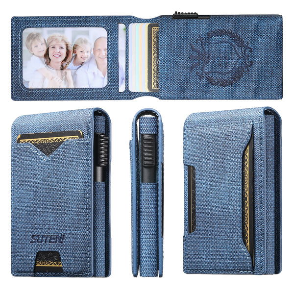 SUTENI Faux Leather For Men Wallet Card Slot Wallet Flip Cover Card Box Pressing The Button Automatically Ejects The Card