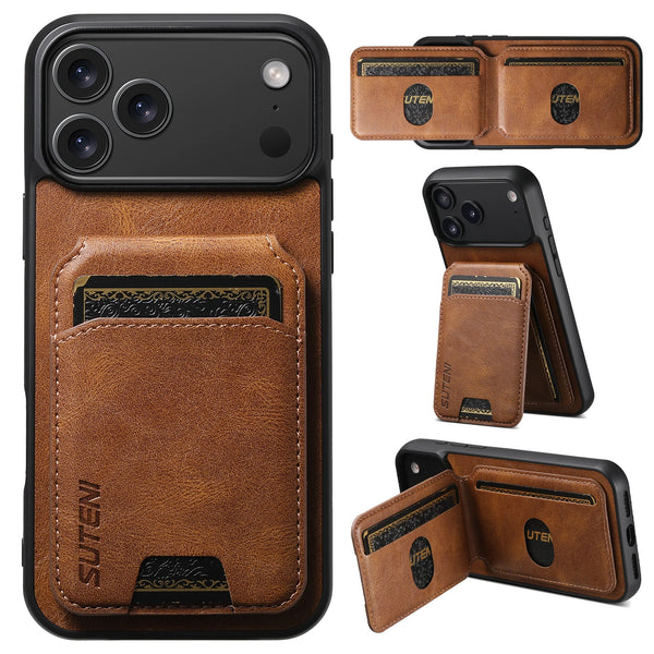SUTENI Luxury Faux Leather Oil Wax Pattern Phone Case Card Holder Bag Stand For iPhone 17 Pro Max 16 Plus 15 14 13 12