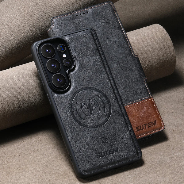 Faux Leather Wireless Charging Card Holder Stand Wallet Magnetic Flip Cover Phone Case For Samsung Galaxy S26 Ultra S25 S24 S23