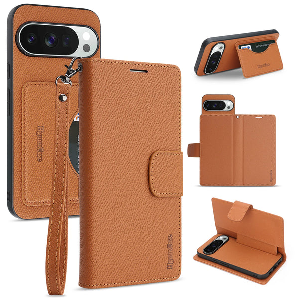 2 in 1 Leather Wallet Case for Google Pixel 10 10Pro 10A 9 9Pro 9A Pro XL ProXL Cash Card Slots Phone Cover WIth Hand Strap