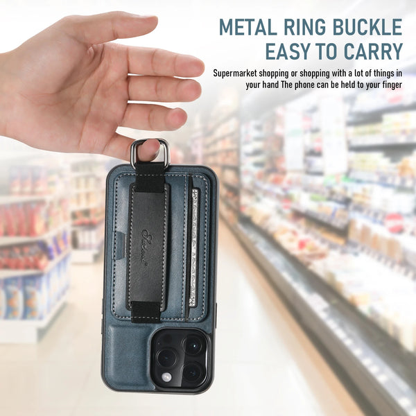 SUTENI Wrist strap Leather Wallet Phone Case For iPhone 16 Pro Max 15 Plus 14 13 Mini 12 Pro 11 X XS XR Card Slot Holder Cover