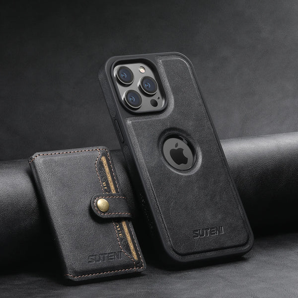 Wireless Charging Faux Leather Magnetic Button Card Holder Stand Phone Case Smooth Surface 2-in-1 Wallet For iPhone 17 ProMax 16