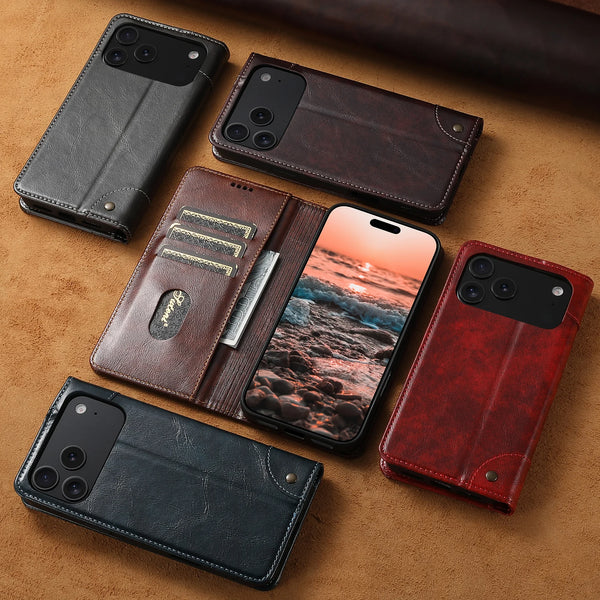 SUTENI Durable Faux Leather Card Holder Stand Wallet Magnet Flip Cover Phone Case For iPhone 17 Pro Max 16 Plus 15 14 13 12