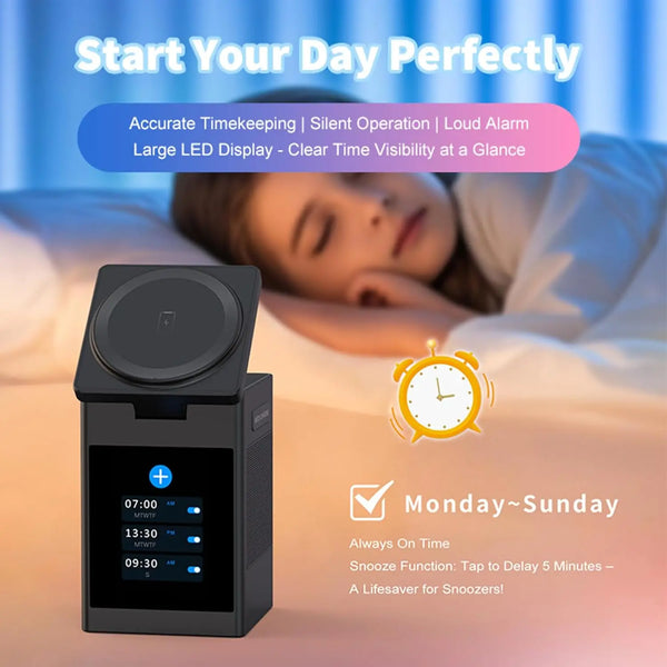 LED Screen Magnetic Wireless Charger Stand Bluetooth Speaker Alarm Clock For iPhone 17 16 15 14 Pro Max Apple Watch Airpods Pro