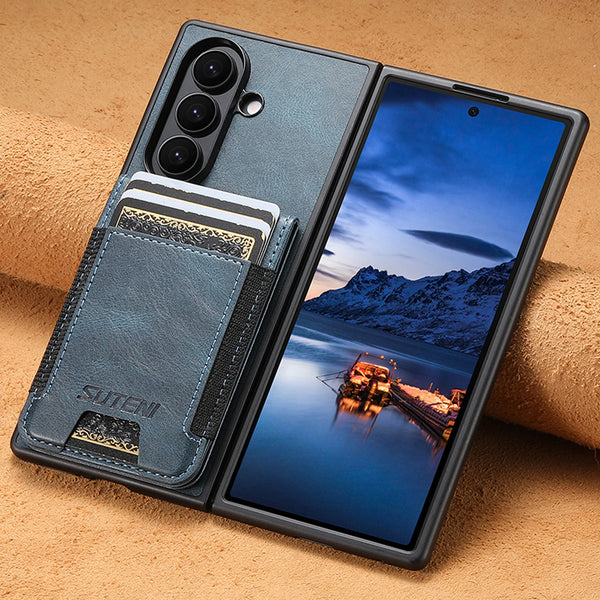 SUTENI Luxury Faux Leather Oil Wax Smooth Surface Phone Case Card Holder Stand For Samsung Galaxy Z Fold 7 6 5