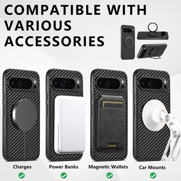 SUTENI Faux Leather Mobile Phone Case Magnet Wireless Charging 360° Rotating Stand Ring Buckle For Google Pixel 10ProXL 9 8A 7 6