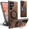SUTENI Magnet Wireless Charging Phone Case Oil Wax Faux Leather 360° Rotating Stand Buckle For Samsung Galaxy S26Ultra S25 S24