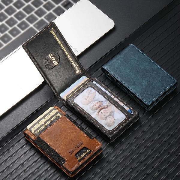 SUTENI Faux Leather For Men Wallet Card Slot Wallet Flip Cover Card Box Pressing The Button Automatically Ejects The Card