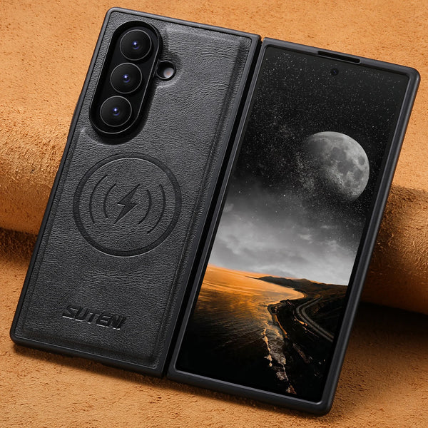SUTENI Frosted Feel Faux Leather Magnet Wireless Charging Phone Case  For Samsung Galaxy Z Fold 7 6
