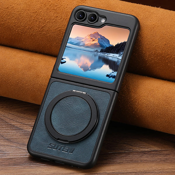 SUTENI Magnet Wireless Charging Phone Case Oil Wax Faux Leather 360° Rotating Stand Buckle For Samsung Galaxy Z Flip 7 6 5