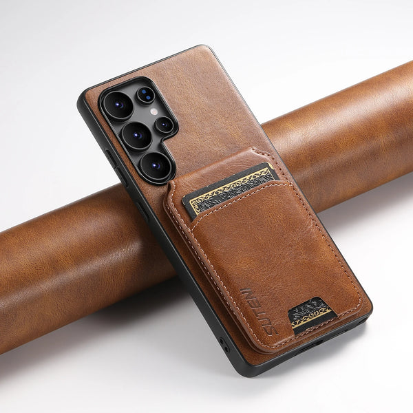 SUTENI Luxury Faux Leather Oil Wax Smooth Surface Phone Case Card Holder Stand For Samsung Galaxy S26 Ultra S25 Plus S24 S23 S22