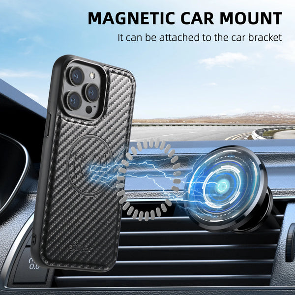 Carbon Fiber Leather 2-in-1 Magnetic Phone Case Card Holder Wallet MagSafe Wireless charging for iPhone 17ProMax 16Plus 15 14 13