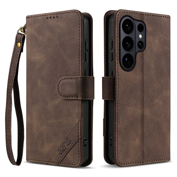 Flip PU Leather Case for Samsung S26 Ultra S25 Edge Plus S24 Fe S23 S22 S26U S25U S24U Card Slots Phone Cover With Hand Strap