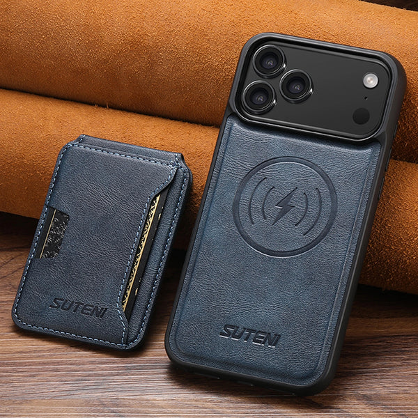 SUTENI 2in1 Magnet Wireless Charging Faux Leather Phone Case Card Holder Bag Stand For iPhone 17 Pro Max 16 Plus 15 14 13 12