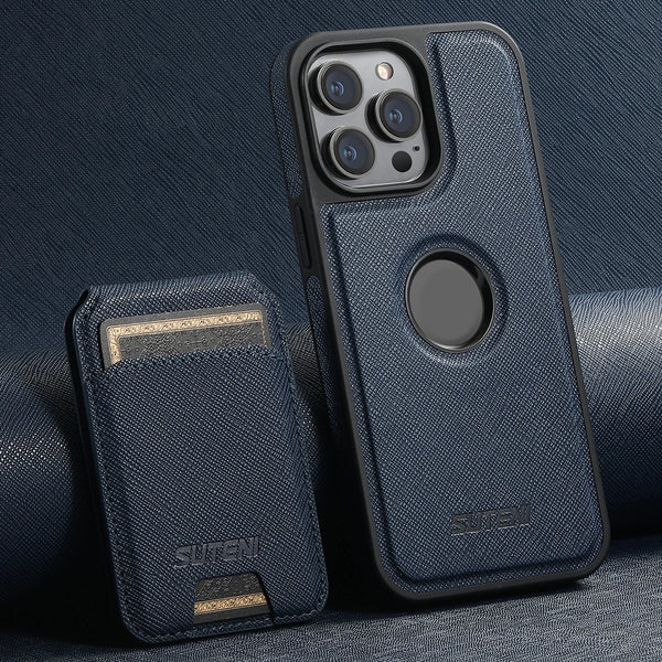 Suteni 2-in-1 Magnetic MagSafe Wireless Charging Case Bracket Card Holder Leather Phone Case for iPhone 16 Pro Max 15 Plus 14 13