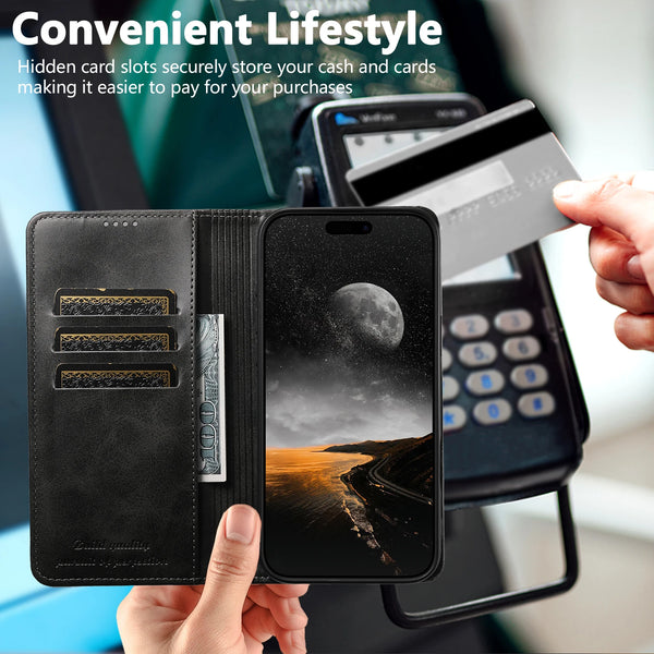 SUTENI brand Calfskin Magnetic Flip Leather Case for iPhone 17 Pro Max 13 14 Pro 15 Plus 16E 17 Air Book Folio Slim Wallet Case