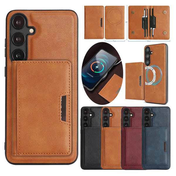 2 in 1 Magnetic Leather Case for Samsung Galaxy A16 A15 A14 A56 A55 A54 A53 A52 A36 A35 A34 4G 5G Cards Slots Bag Phone Cover