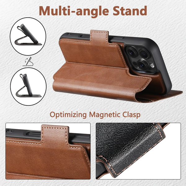 SUTENI Faux Leather Wireless Charging Card Holder Stand Wallet Magnetic Flip Cover Phone Case For iPhone 16 Pro Max 15 Plus 14