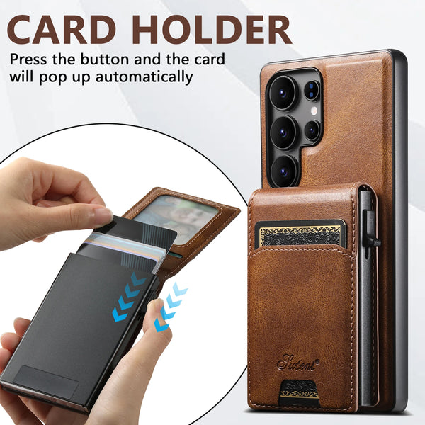 SUTENI Magnetic Wireless Charging  Phone Case Luxury PU Leather Card Slot Wallet Card Box For Samsung S26Ultra S25Plus S24 S23