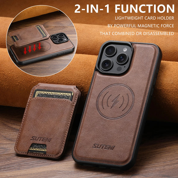 SUTENI Wireless Charging Magnet PU Leather Phone Case Card Holder Stand For iPhone 17 Pro Max 16 Plus 15 Pro 13 12