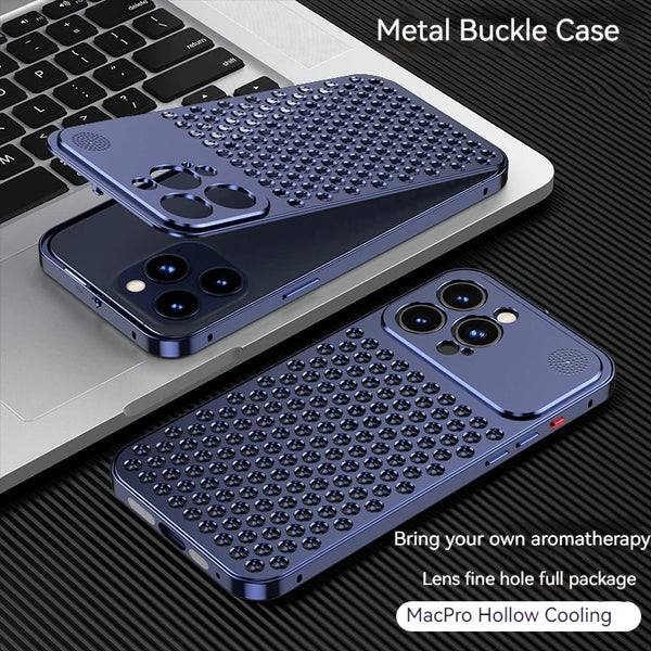 For iPhone 17 14 15 16 Pro Max Metal Heat Dissipation Phone Case Aluminum Alloy Aromatic Ultra-thin Shock-absorbing Back Cover