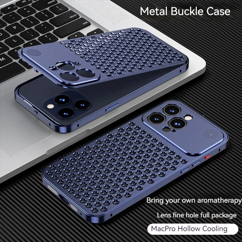 For iPhone 17 14 15 16 Pro Max Metal Heat Dissipation Phone Case Aluminum Alloy Aromatic Ultra-thin Shock-absorbing Back Cover