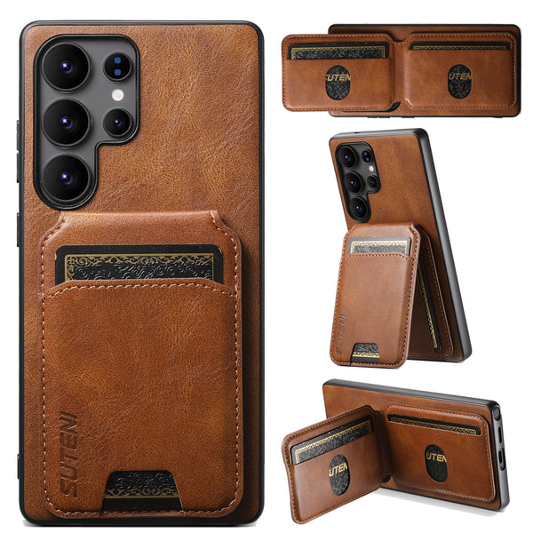 SUTENI Luxury Faux Leather Oil Wax Smooth Surface Phone Case Card Holder Stand For Samsung Galaxy S26 Ultra S25 Plus S24 S23 S22