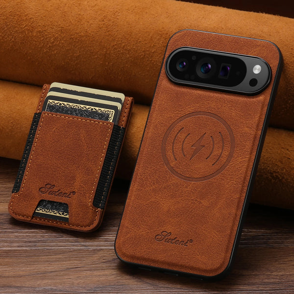 SUTENI Magnet Wireless Charging Card Holder Stand Luxury Faux Leather Phone Case For Google Pixel 10 Pro XL 9 8A 7 6