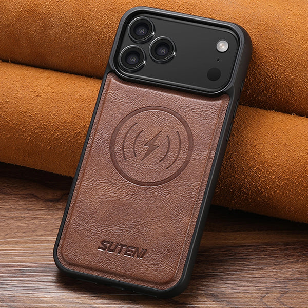 SUTENI Frosted Feel Faux Leather Magnet Wireless Charging Phone Case For iPhone 17 Pro Max 16 Plus 15 14 13 12