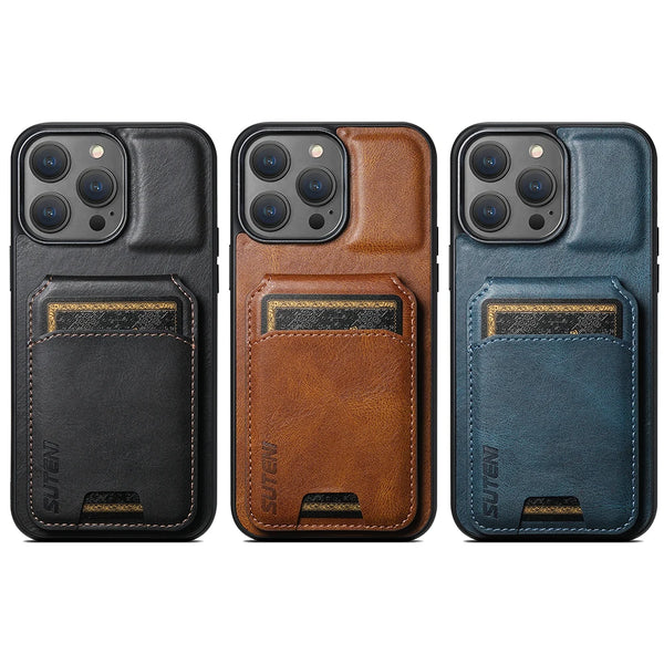 SUTENI Card Holder Leather Magnetic Pocket Cover Wallet Phone Case For iPhone X XS XR 11 12 13 14 15 Plus 16 17 Pro Max