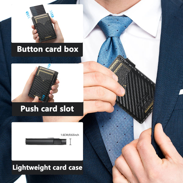 SUTENI Card Slot Wallet  Faux Leather Card Box Pressing The Button Automatically Ejects The Card