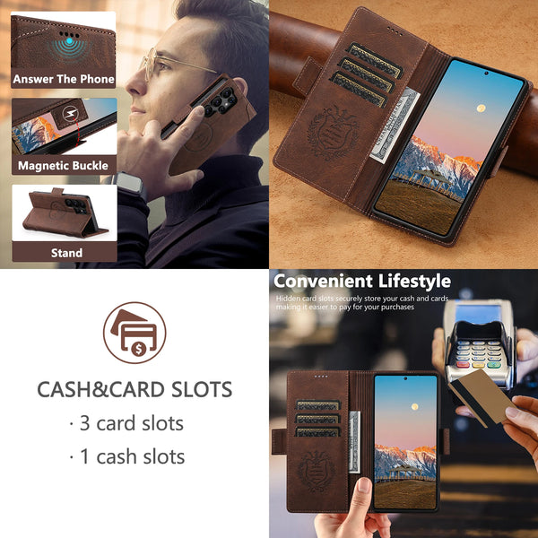 Suteni Brand Wireless Charging Faux Leather Card Holder Stand Wallet Magnetic Button Flip Cover Phone Case For Samsung Galaxy S26Ultra S25
