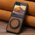 SUTENI Magnet Wireless Charging Phone Case Oil Wax Faux Leather 360° Rotating Stand Buckle For Samsung Galaxy Z Flip 7 6 5