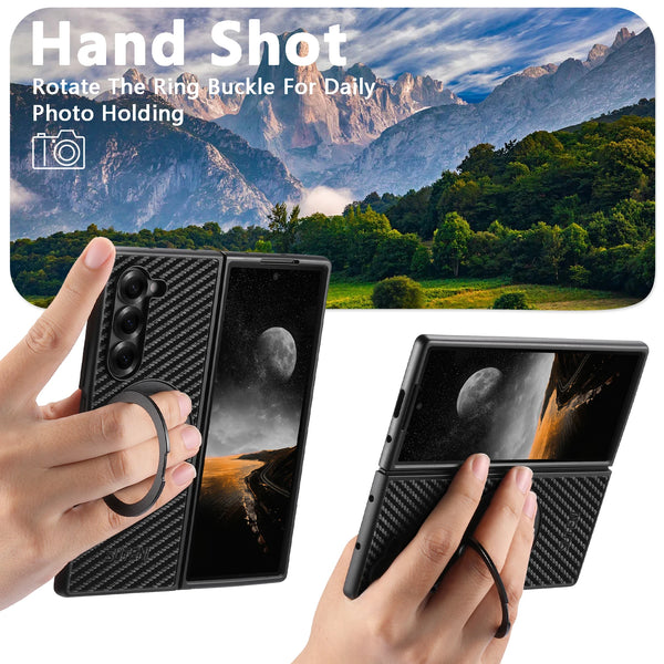 SUTENI Mobile Phone Case Magnet Wireless Charging 360° Rotating Stand Faux Leather Ring Buckle For Samsung Galaxy Z Fold 7 6 5
