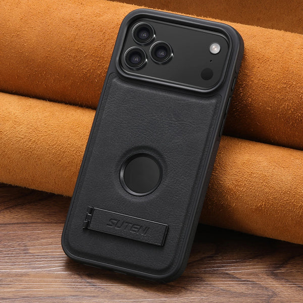 SUTENI Luxury Faux Leather Phone Case Frosted Feel Stand Magnet Wireless Charging For iPhone 17 Pro Max 16 Plus 15 14 13 12