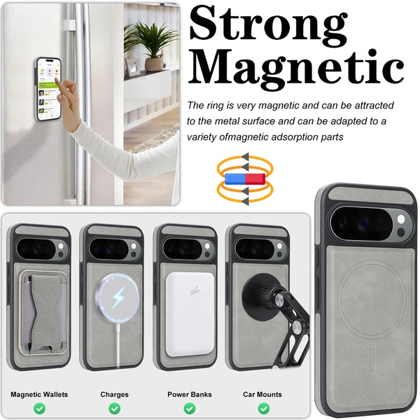 2 in 1 Leather Case For Google Pixel 9 9A 9Pro 10 Pro 10Pro XL Wireless Charging Cards Slots Holder Kickstand Phone Cover
