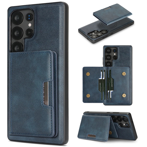 2 In 1 Magnetic Phone Cover for Samsung S25 S24 Ultra Edge Plug S23 + S25Ultra S25U S23U 5G Kickstand Cards Bag Slots Phone Case