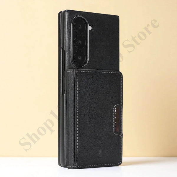 2 in 1 Leather Case for Samsung Galaxy Z Fold 7 6 5 4 3 Fold7 Fold6 Fold5 Fold4 Fold3 Card Slots Wireless Charger Phone Cover