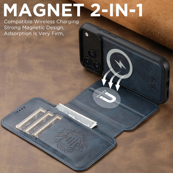 SUTENI Faux Leather Wireless Charging Card Holder Stand Wallet Magnetic Flip Cover Phone Case For iPhone 17 Pro Max 16 Plus 15