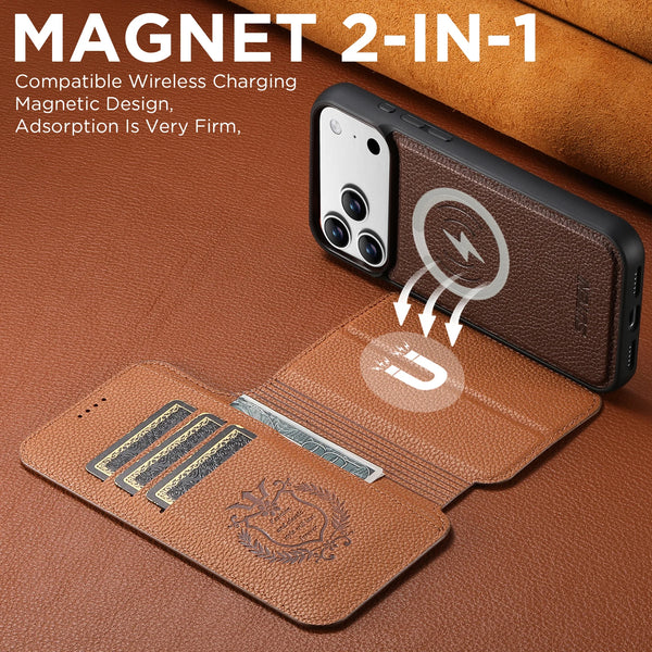 SUTENI Faux Leather Wireless Charging Card Holder Stand Wallet Magnetic Flip Cover Phone Case For iPhone 17 Pro Max 16 15 14 13