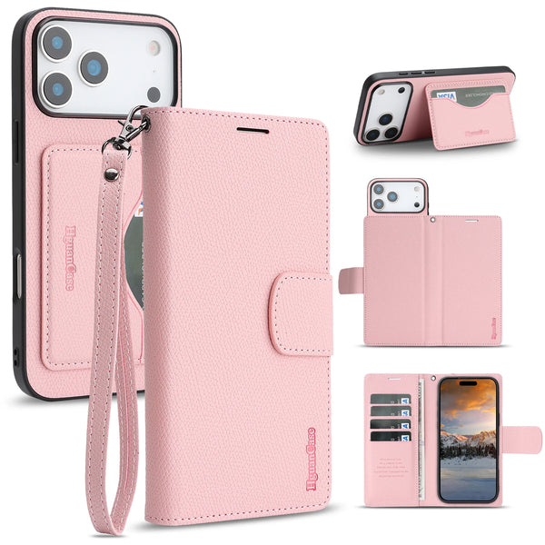 2 in 1 Leather Wallet Case for Iphone 17 Promax 17e 16e 16 Pro Max 15 Plus 14 13 12 Cash Card Slots Phone Cover WIth Hand Strap