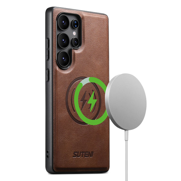 SUTENI Frosted Feel PU Leather Magnet Wireless Charging Phone Case For Samsung S26 Ultra S25 S24 S23 S22