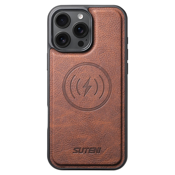 SUTENI Frosted Feel Faux Leather Magnet Wireless Charging Lychee Texture Phone Case For iPhone 17 Pro Max 16 Plus 15 14 13