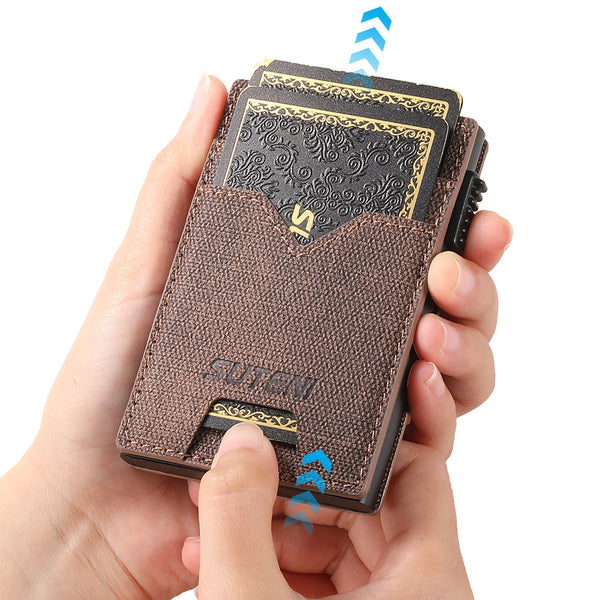 SUTENI For Men Wallet Card Slot  Faux Leather Wallet Card Box Pressing The Button Automatically Ejects The Card